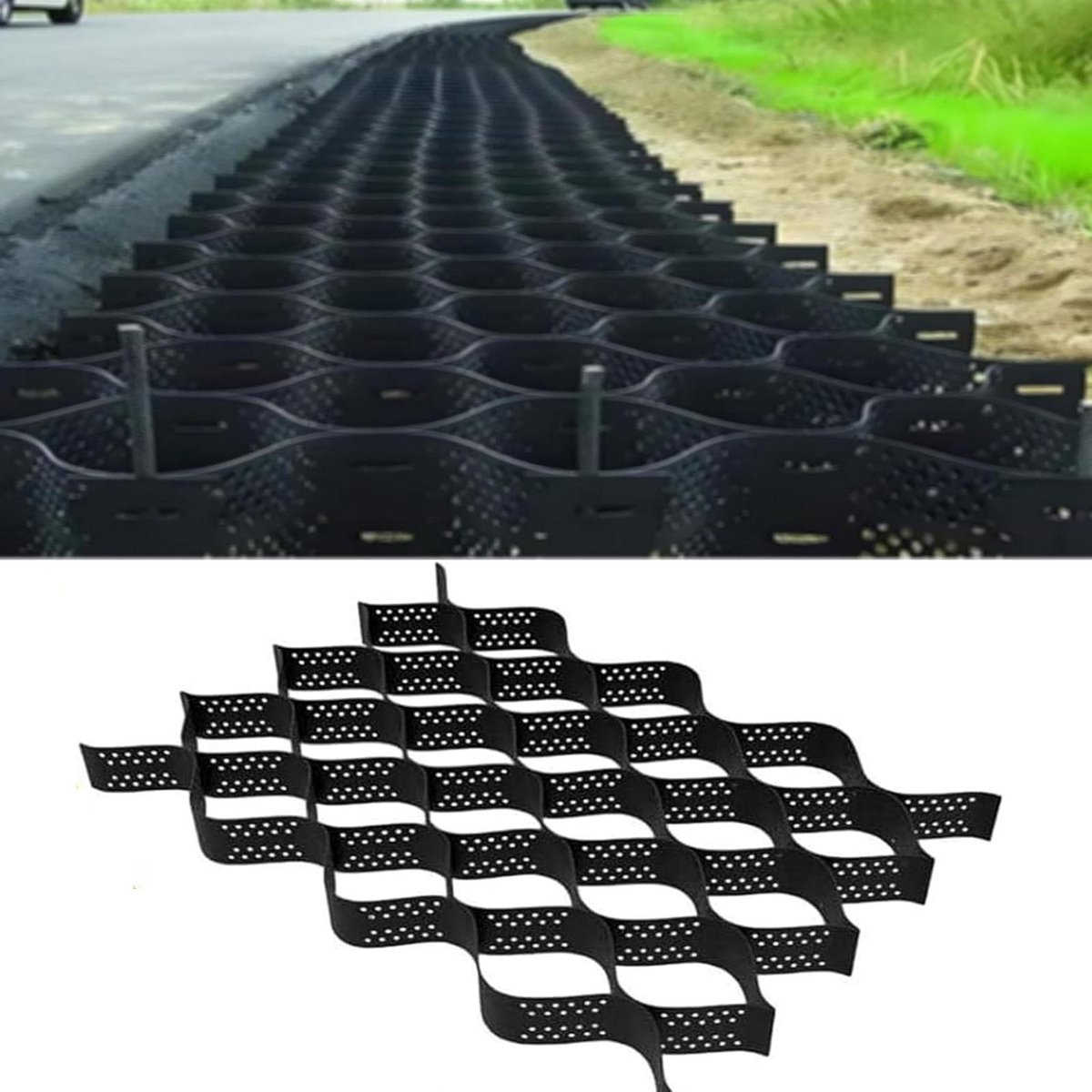 Grindtegels - Oprit tegels Bodemstabilisator - Oprit versterken - Opvouwbaar honingraat ontwerp - 1 x 1 m - Zwart