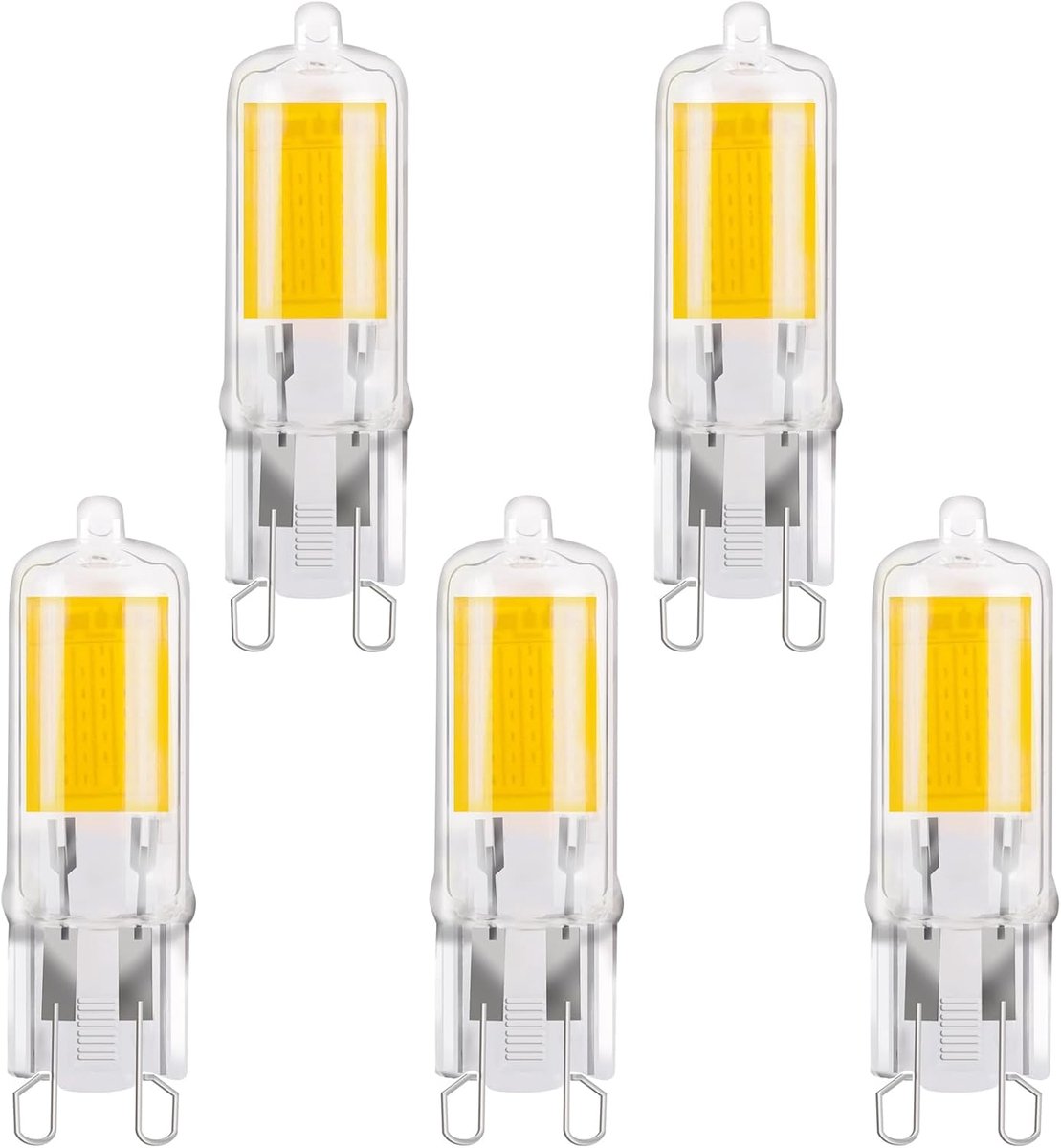 2W G9 LED Lampen 3000K Warmwit COB LED 250LM Equivalent aan 25W G9 Halogeenlampen G9 Capsulelamp Type JC, Niet-Dimbaar, 5-Pack