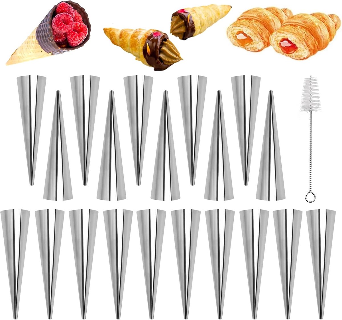 Bakvorm, 20 stuks, roestvrij staal, irispelvorm, voor hoorntjes