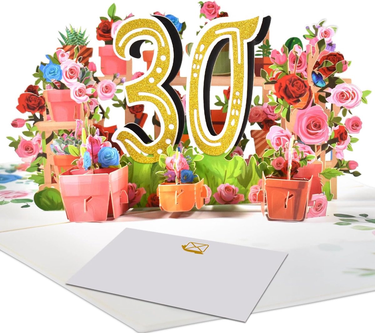 3D pop-up kaart 30e verjaardag of 30e trouwdag - elegante rozenkaart