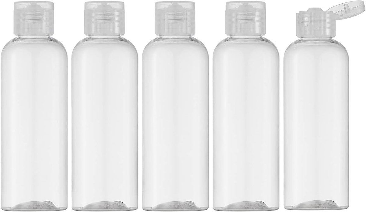 100 ml reisflessenset met flip cap (5 stuks), lege dispenser, plastic