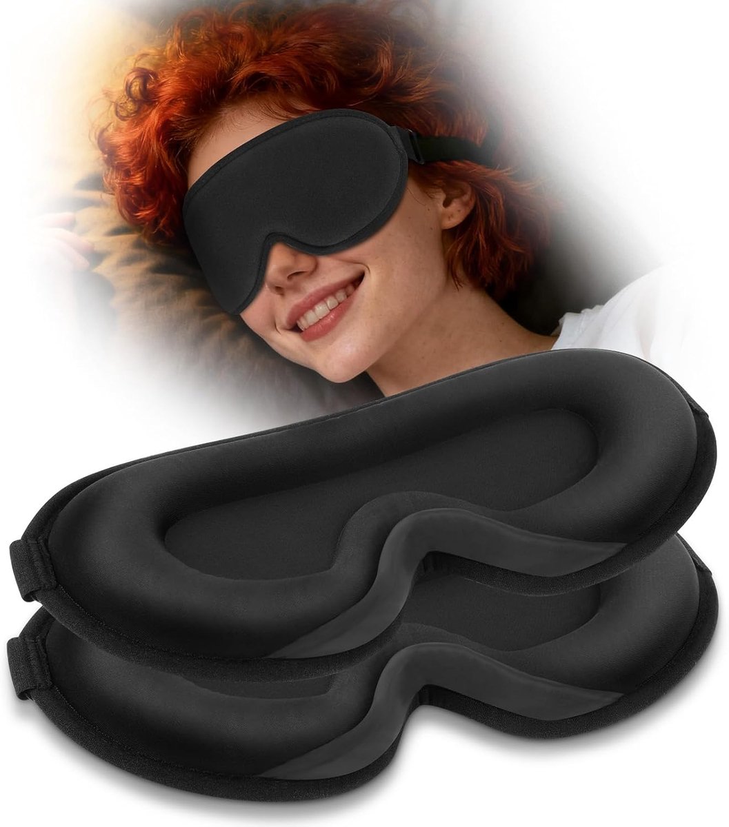 Slaapmasker, 2 stuks 3D 100 voorgevormd slaapmasker, verduisterend