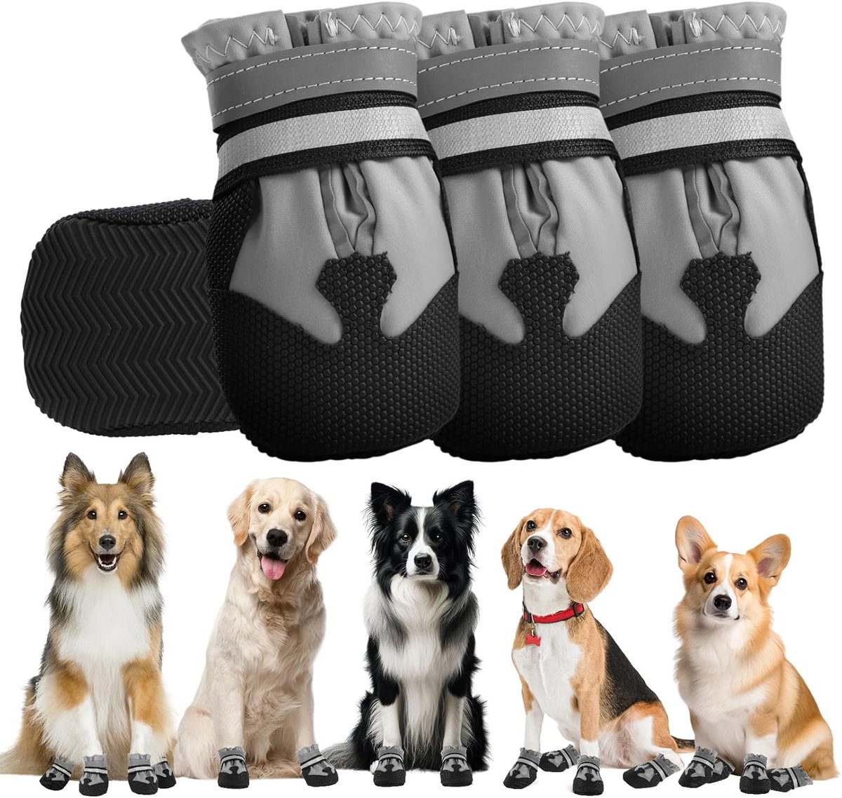 4 stuks hondenlaarzen pootbeschermer, waterdichte hondenschoenen met reflecterende bandjes, verstelbaar wasbaar antislip, voor gewonde poten, buitenpootbeschermers voor kleine middelgrote grote