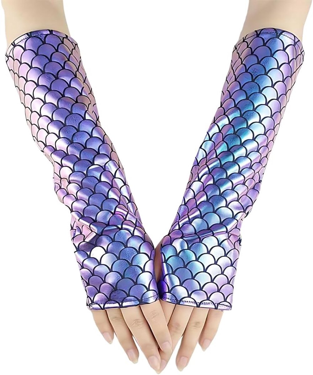 Handschoenen voor volwassenen, accessoires voor themafeesten en carnaval, schubbenpatroon, onderwaterwereld (eenheidsmaat)