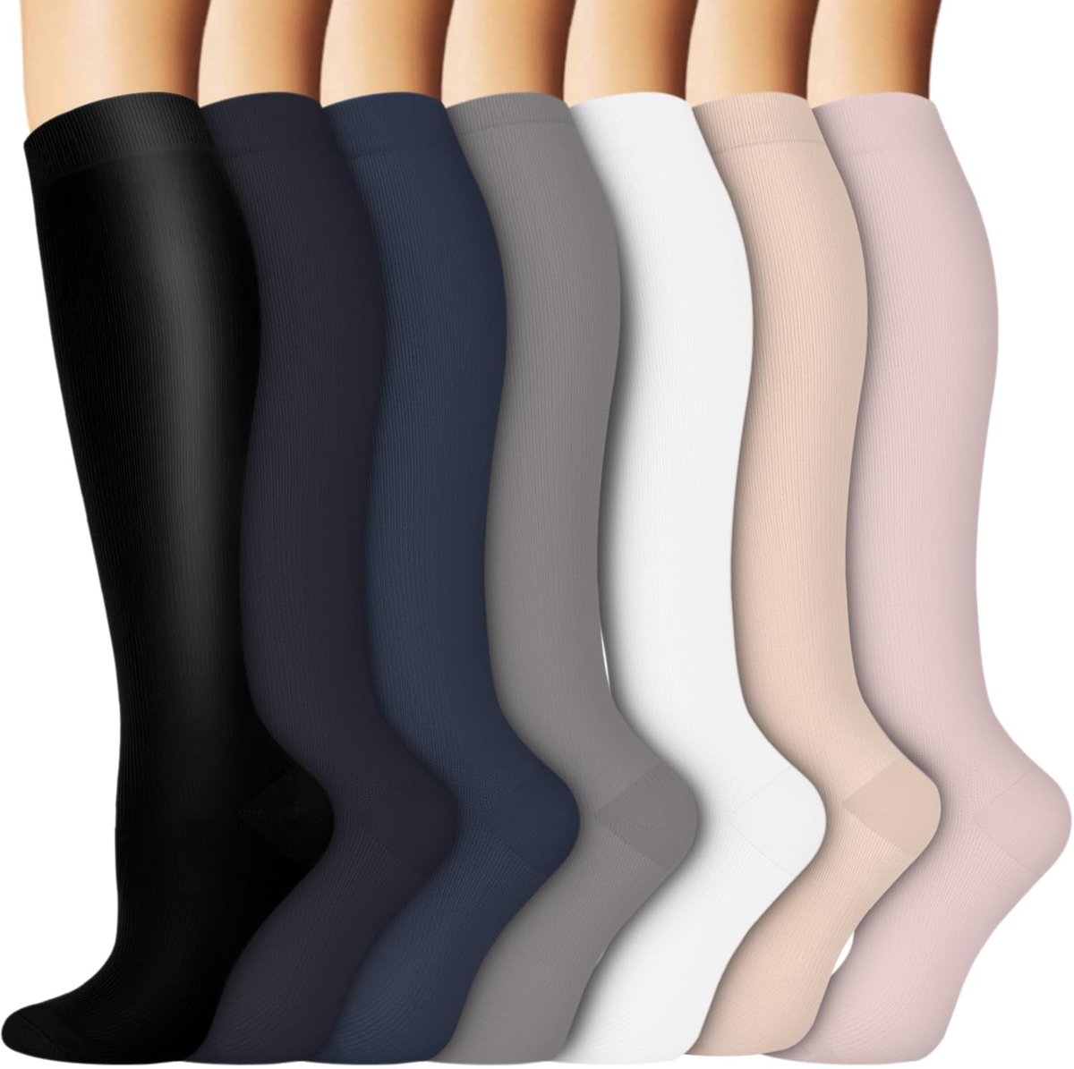Compressiekousen voor dames en heren, 7 paar kniekousen, steunkousen