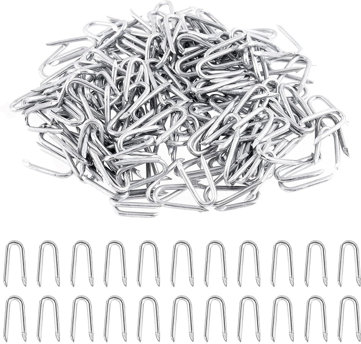 200 stuks 20 mm U-vormige Nagels gegalvaniseerde U-nagelklem heknetjes verzinkte bevestigingspijkers voor netten, hek, gaashek, pikethek