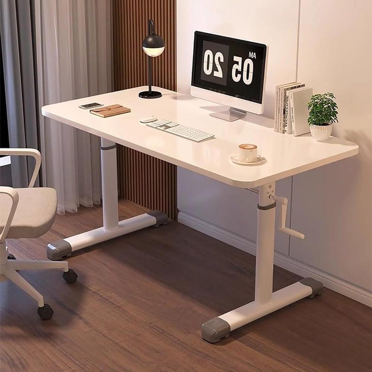 Sta bureau - Zit sta bureau - Ergonomisch werken - Handmatig met slinger - 80 cm breed - Wit