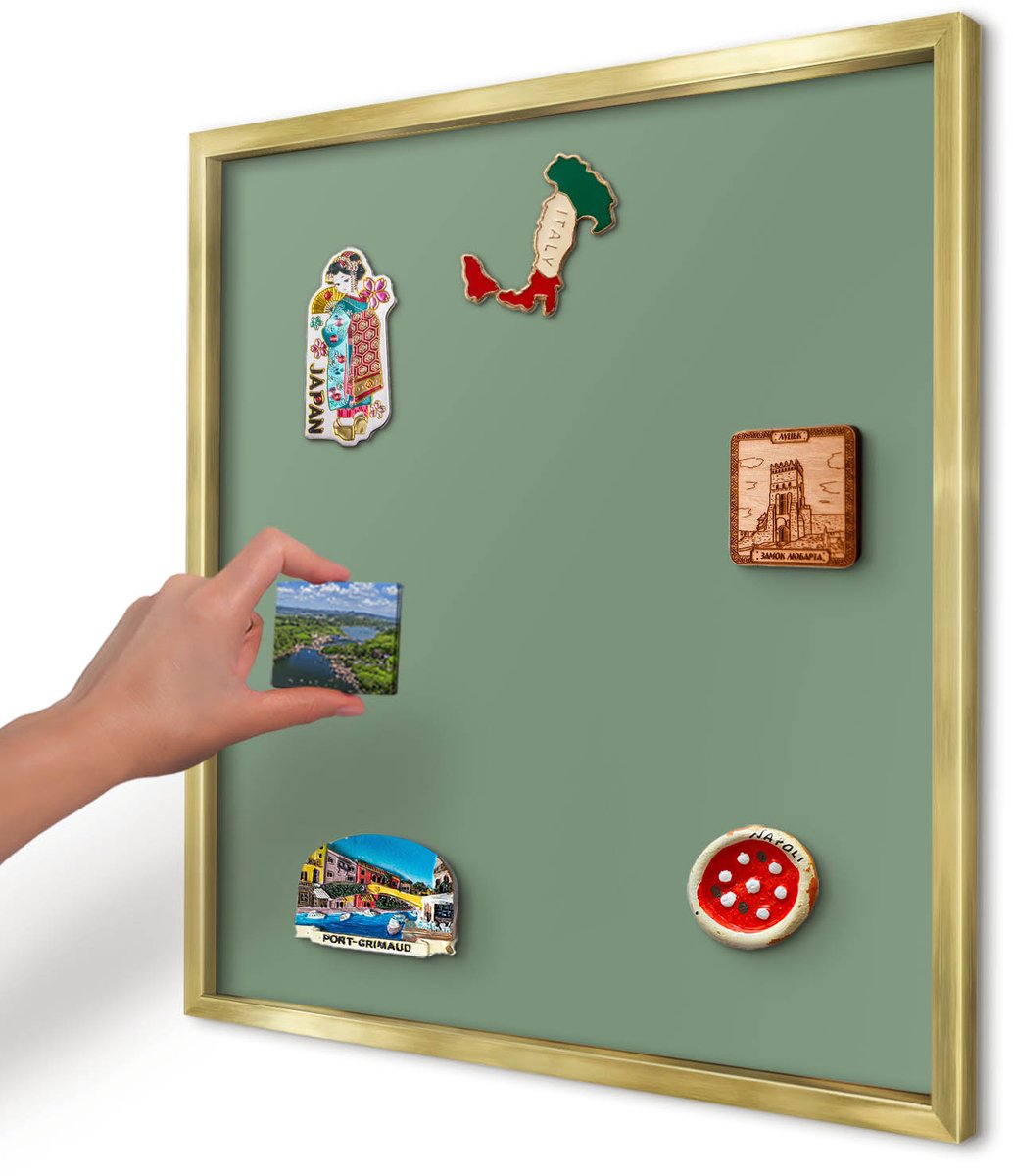 Artprintcave Groente Magneetbord mit Gouden Frame - 50x50 cm - Gedempt Groen Magneetbord Voor Foto's - Minimalist Magneet Bord mit Frame - Achtergronden En Patronen
