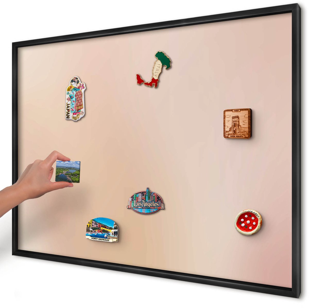 Artprintcave Beige Magneetbord mit Zwart Frame - 100x70 cm - Zachtbeige Magnetisch Bord Voor Magneten - Minimalist Magneetbord Voor Foto's - Texturen