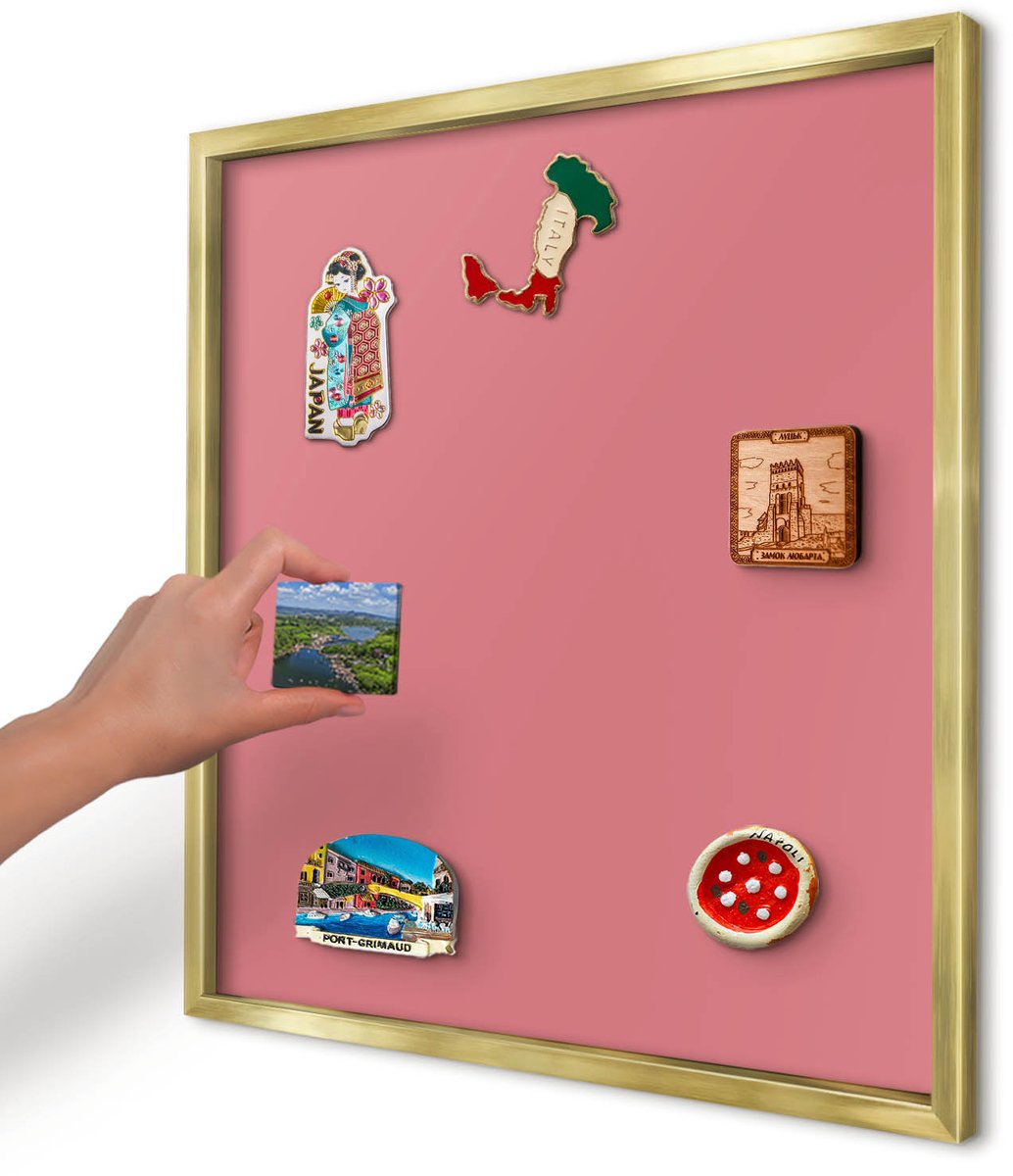 Artprintcave Roze Magneetbord mit Gouden Frame - 50x50 cm - Zalmkleur Magnetisch Bord Voor Magneten - Minimalist Wandbord Magnetisch - Achtergronden En Patronen