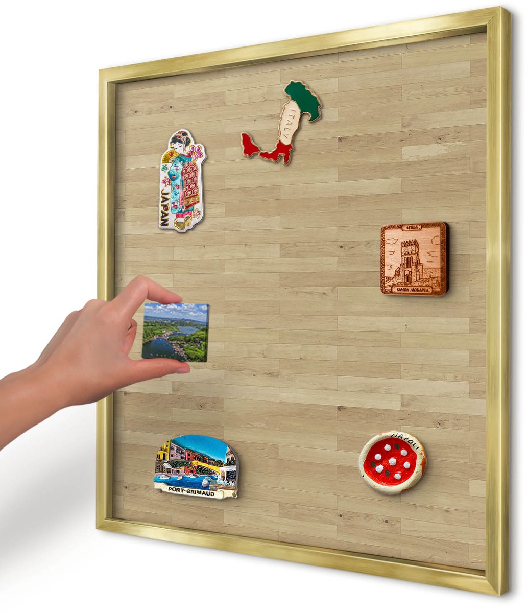 Artprintcave Beige Magneetbord mit Gouden Frame - 50x50 cm - Houtstructuur Magnetisch Bord Voor Magneten - Minimalist Magneetbord Voor Foto's - Texturen
