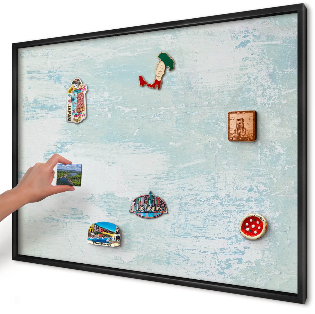 Artprintcave Wit Magneetbord mit Zwart Frame - 100x70 cm - Pastelkleurige Schaafwonden Magnetisch Bord Voor Magneten - Minimalist Notitiebord - Texturen