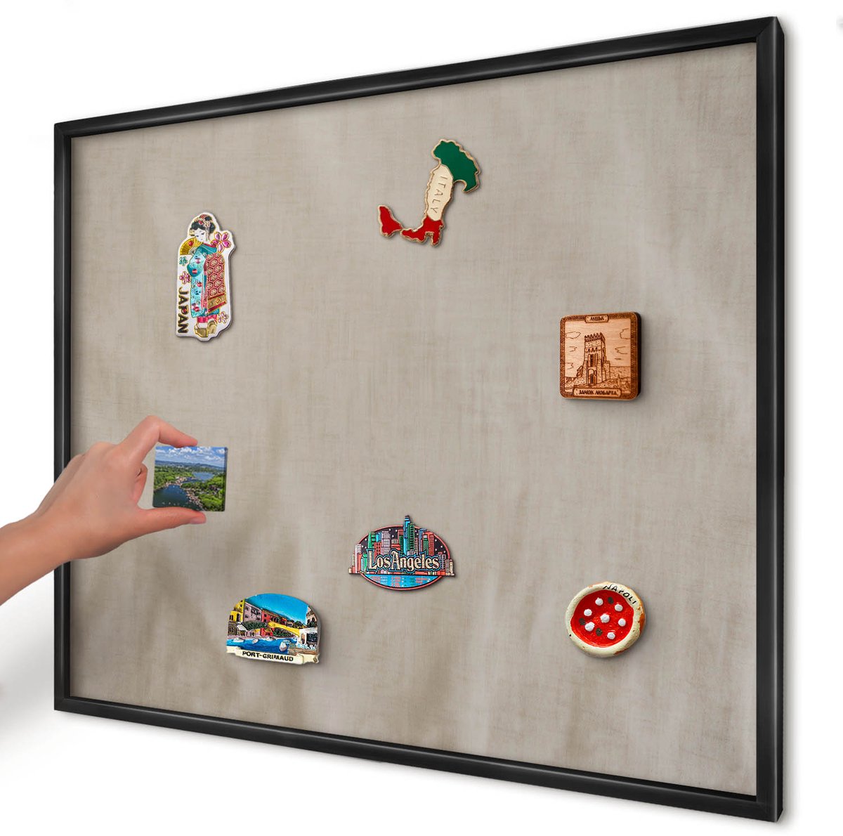 Artprintcave Beige Magneetbord mit Zwart Frame - 80x60 cm - Beige Rustig Notitiebord - Minimalist Magneetbord Voor Keuken - Texturen