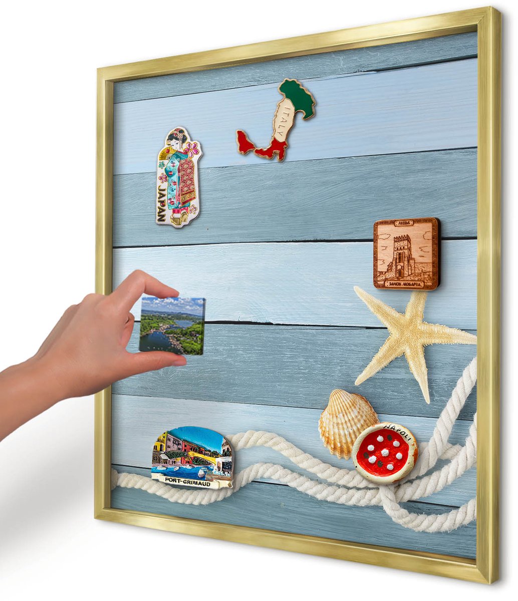 Artprintcave Blauw Magneetbord mit Gouden Frame - 50x50 cm - Maritiem Klimaat Notitiebord - Modern Wandbord Magnetisch - Natuur