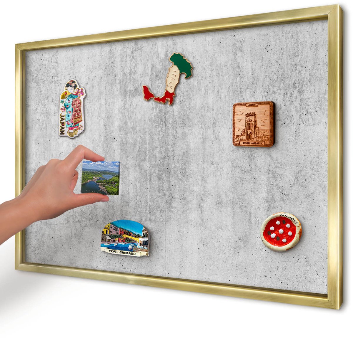 Artprintcave Grijs Magneetbord mit Gouden Frame - 60x40 cm - Grijze Textuur Magneetbord Voor Foto's - Industrieel/Loft Magnetisch Bord - Texturen