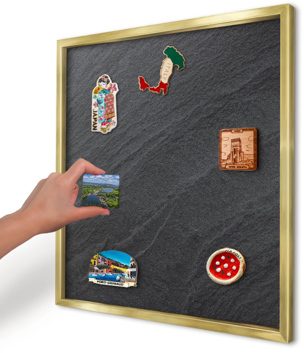 Artprintcave Zwart Magneetbord mit Gouden Frame - 50x50 cm - Grijze Textuur Notitiebord - Minimalist Magneetbord Voor Keuken - Texturen