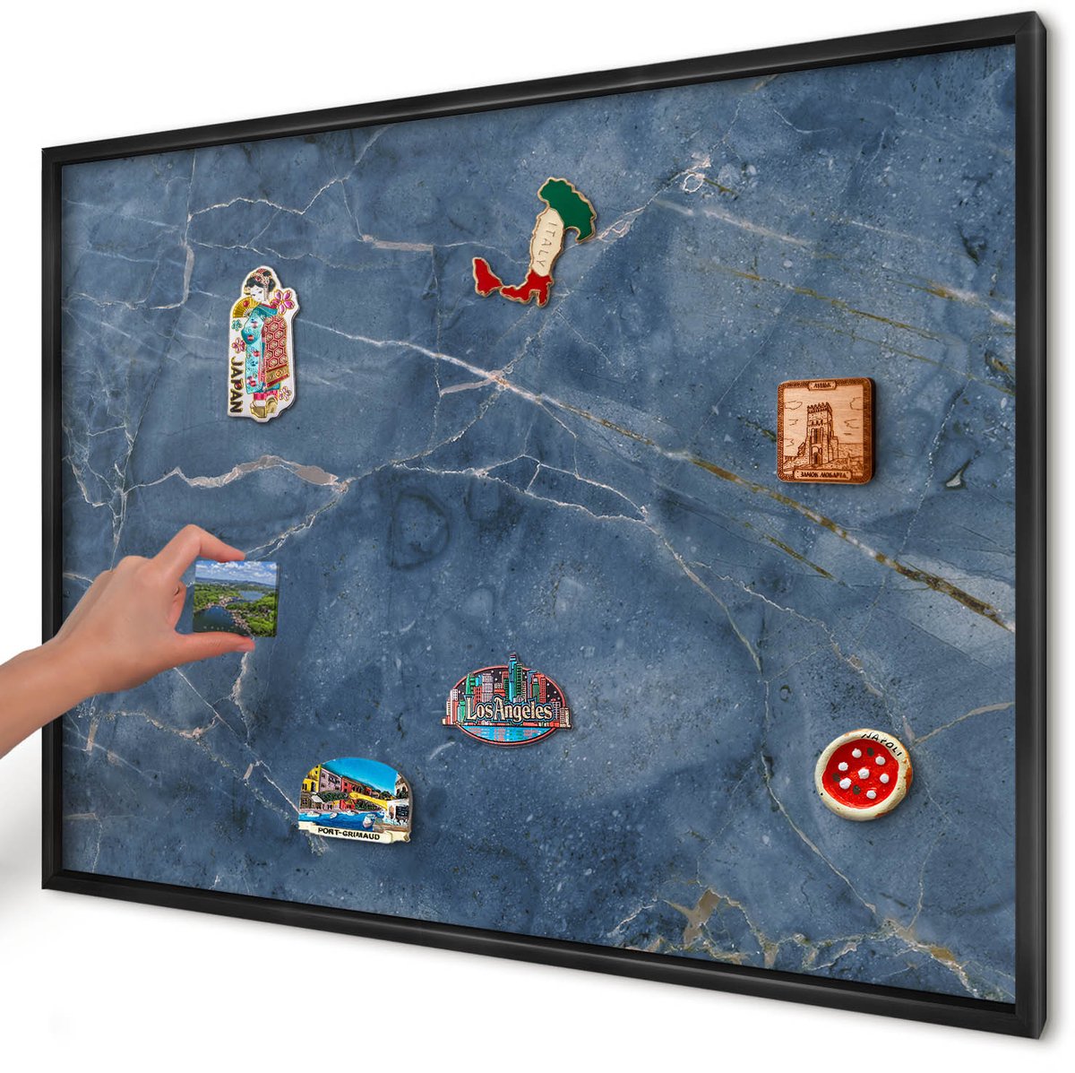 Artprintcave Marine Magneetbord mit Zwart Frame - 100x70 cm - Marmeren Elegantie Magneet Bord mit Frame - Modern Notitiebord - Texturen