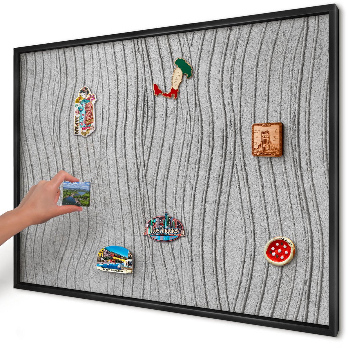 Artprintcave Grijs Magneetbord mit Zwart Frame - 100x70 cm - Grijze Golven Magneet Bord mit Frame - Minimalist Magnetisch Bord - Texturen