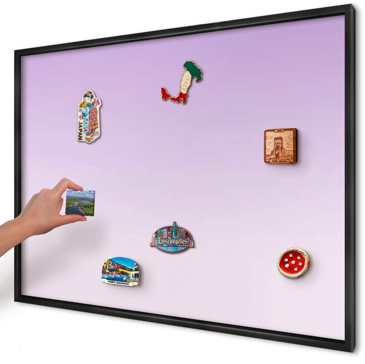 Artprintcave Paars Magneetbord mit Zwart Frame - 100x70 cm - Subtiele Kleurovergang Magnetisch Bord - Minimalist Memobord Keuken - Achtergronden En Patronen