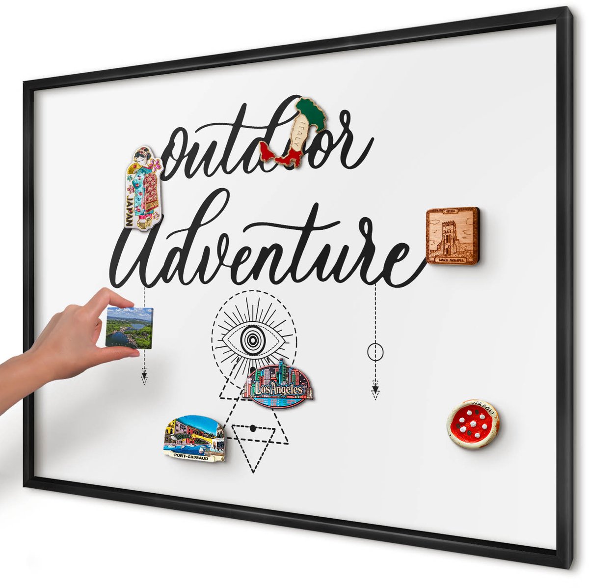 Artprintcave Wit Magneetbord mit Zwart Frame - 100x70 cm - Buitenavontuur Bord Voor Magneten - Typografisch Magneetbord Voor Keuken - Teksten