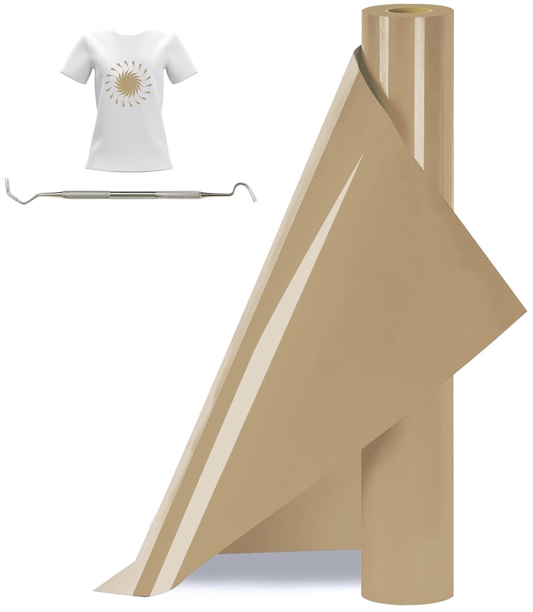 Goud Opstrijkbare Vinylrol Voor Stoffen, 30.5cm X 377cm Iron On Heat Transfer Vinyl met Wiedgereedschap, Opstrijkbare Flex Voor Stoffen, T-Shirts (Aards Goud)