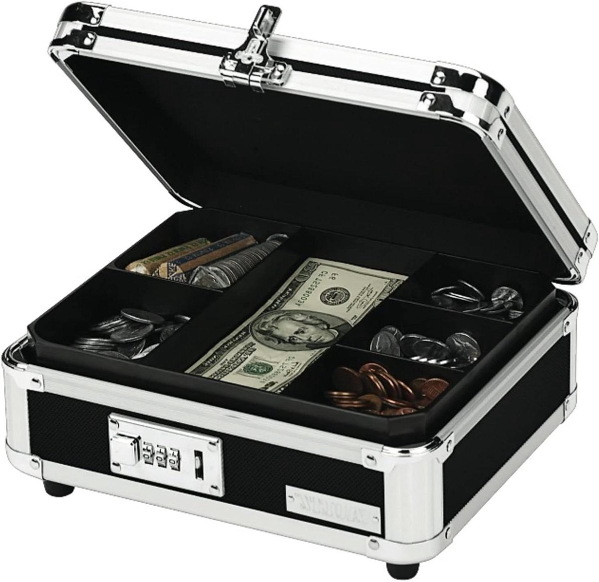 Geldkist - Opbergbox Kassa - Geld Bewaren - Combinatieslot - 200 Kubieke inch - Zwart/Chroom