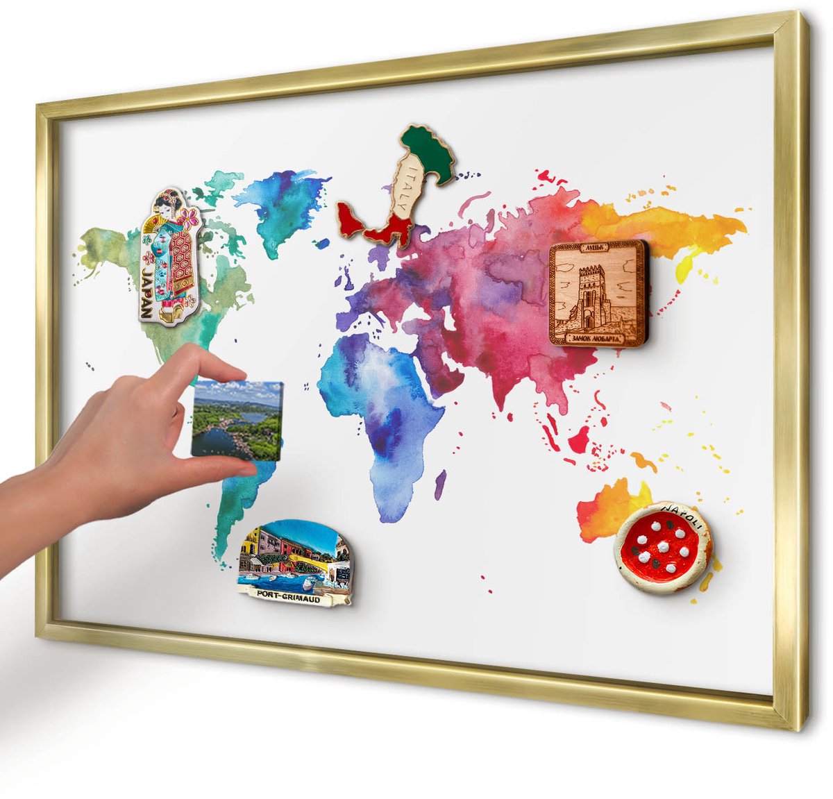 Artprintcave Wit Magneetbord mit Gouden Frame - 60x40 cm - Kleurenkaart Magnetisch Bord - Waterverf Memobord Keuken - Kaarten