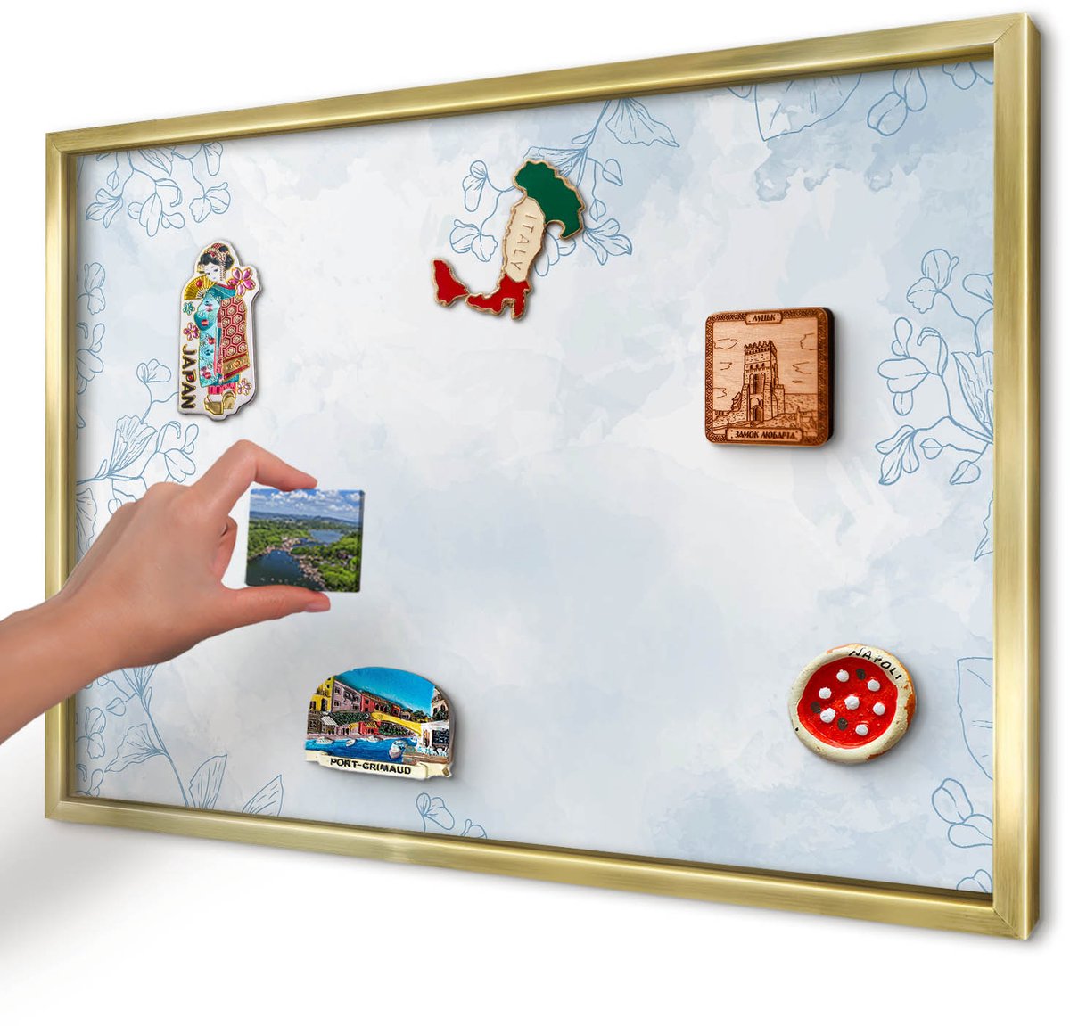 Artprintcave Wit Magneetbord mit Gouden Frame - 60x40 cm - Bloemrijke Elegantie Magneet Bord mit Frame - Minimalist Notitiebord - Bloemen En Planten
