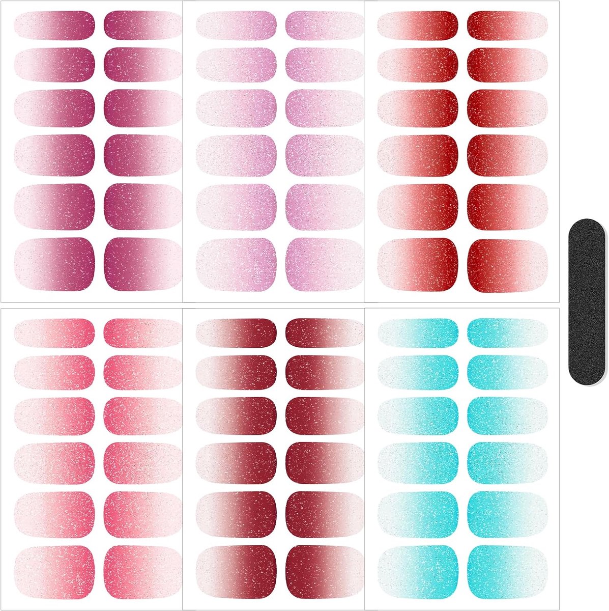 SnelShoppen - Glitter Nagelstickers Set - 6 Bladen Zelfklevende Full Wraps Nagel Art Stickers - 72 Stuks in 6 Kleuren - Perfect voor Feestjes en DIY N