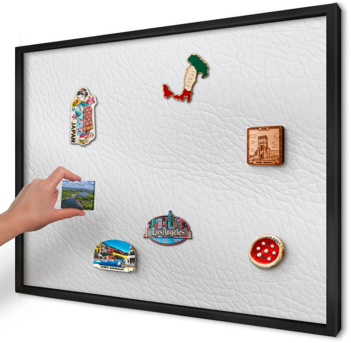 Artprintcave Wit Magneetbord mit Zwart Frame - 70x50 cm - Elegante Textuur Magneet Bord mit Frame - Minimalist Magnetisch Bord Voor Magneten - Texturen