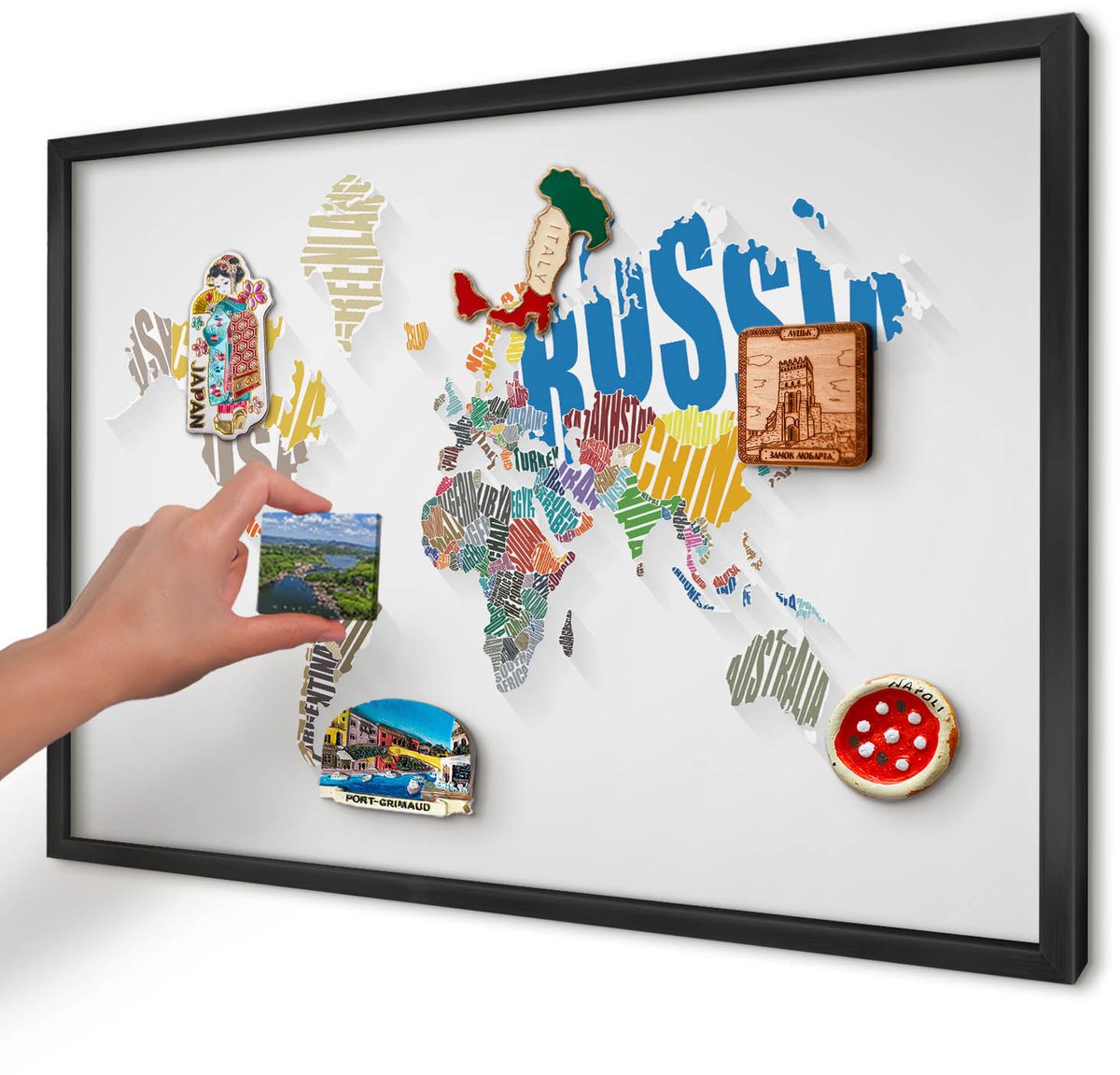 Artprintcave Wit Magneetbord mit Zwart Frame - 60x40 cm - Kleurenkaart Wandbord Magnetisch - Abstract Magneetbord Voor Keuken - Kaarten