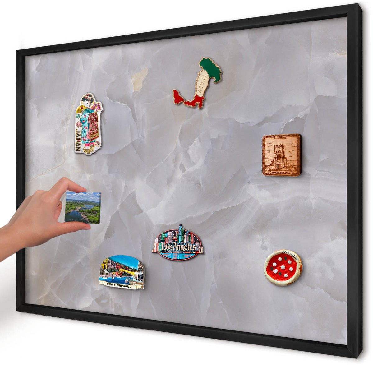 Artprintcave Grijs Magneetbord mit Zwart Frame - 70x50 cm - Grijze Elegantie Memobord Keuken - Minimalist Magneet Bord mit Frame - Texturen