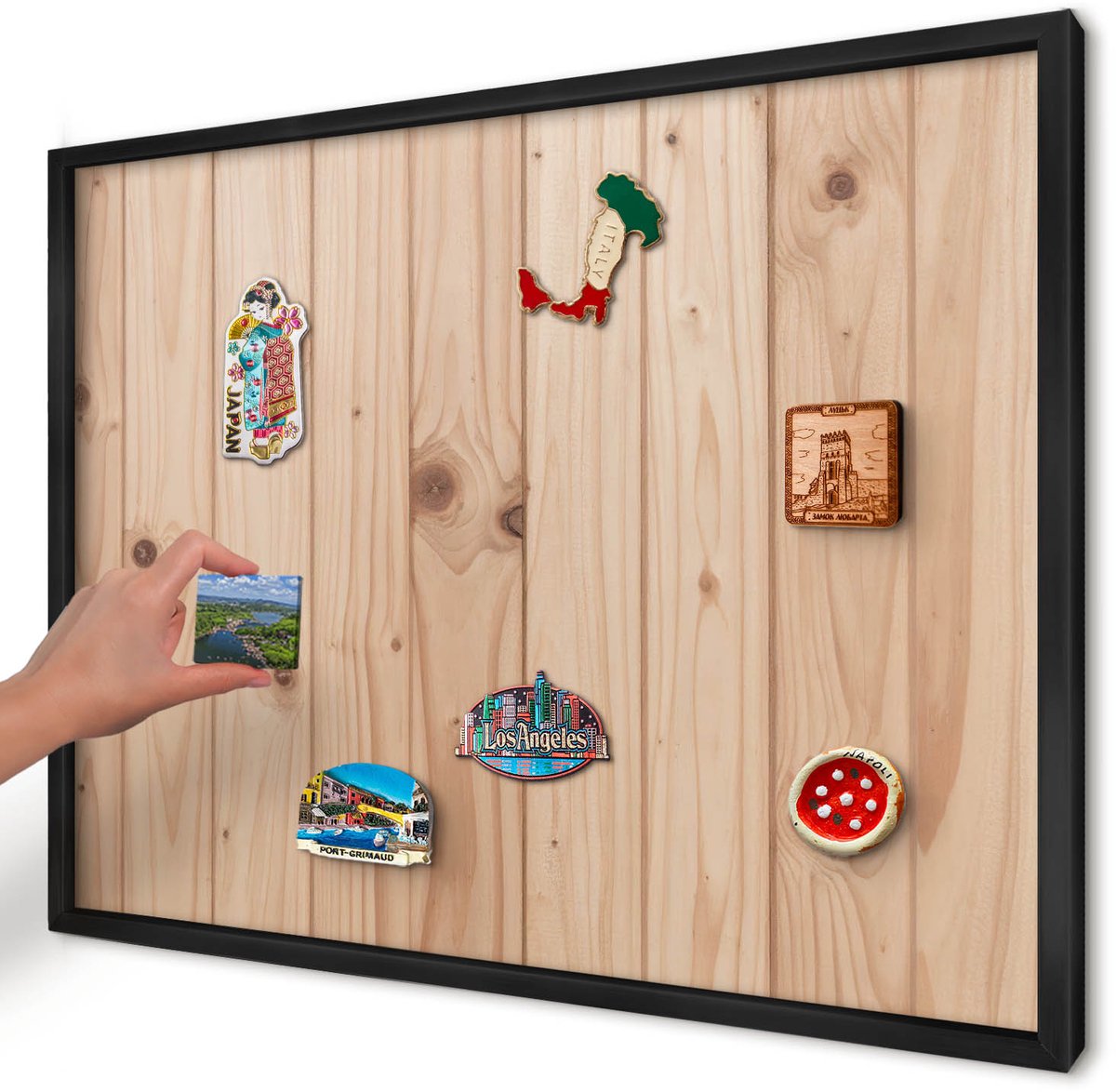 Artprintcave Beige Magneetbord mit Zwart Frame - 70x50 cm - Houten Patroon Magnetisch Bord - Rustiek Magneetbord Voor Foto's - Texturen