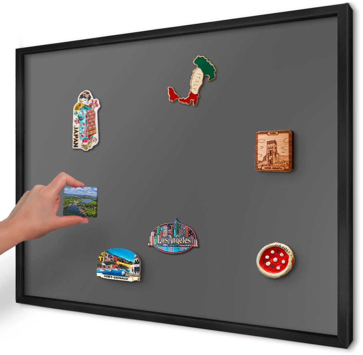 Artprintcave Grijs Magneetbord mit Zwart Frame - 70x50 cm - Donkergrijs Magnetische Organizer - Minimalist Notitiebord - Achtergronden En Patronen