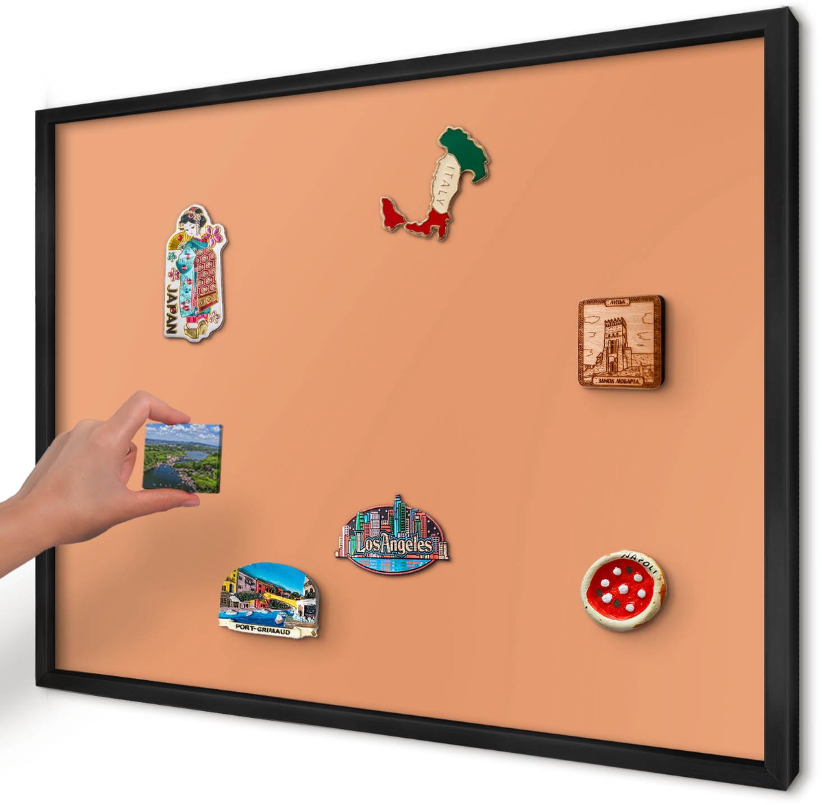 Artprintcave Oranje Magneetbord mit Zwart Frame - 70x50 cm - Pastel Oranje Wandbord Magnetisch - Minimalist Magneetbord Voor Foto's - Achtergronden En Patronen