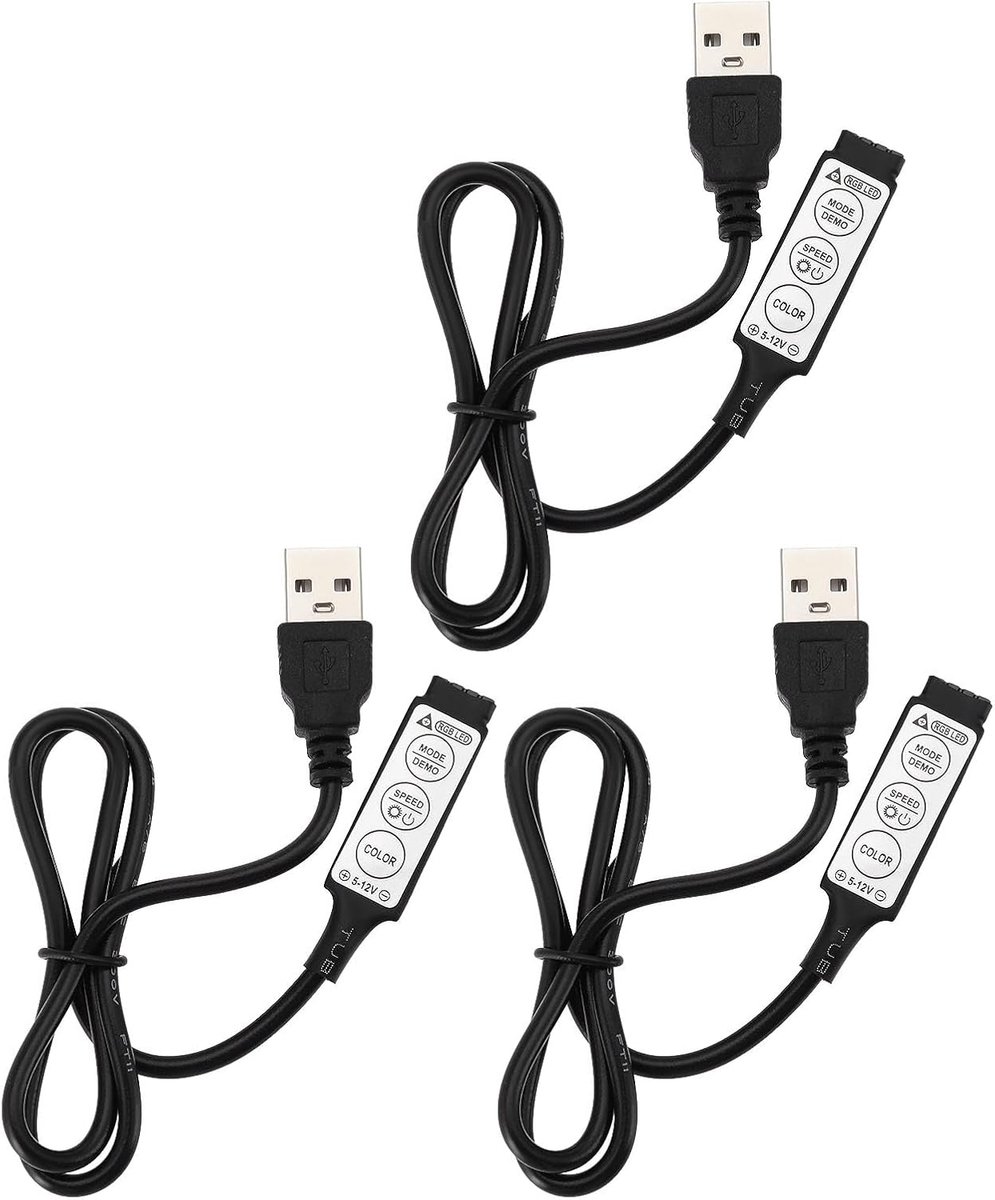 LED strip controller 5V - 3 toetsen afstandsbediening - zwart 51cm - eenvoudig te bedienen voor RGB LED strips - ShopVlot
