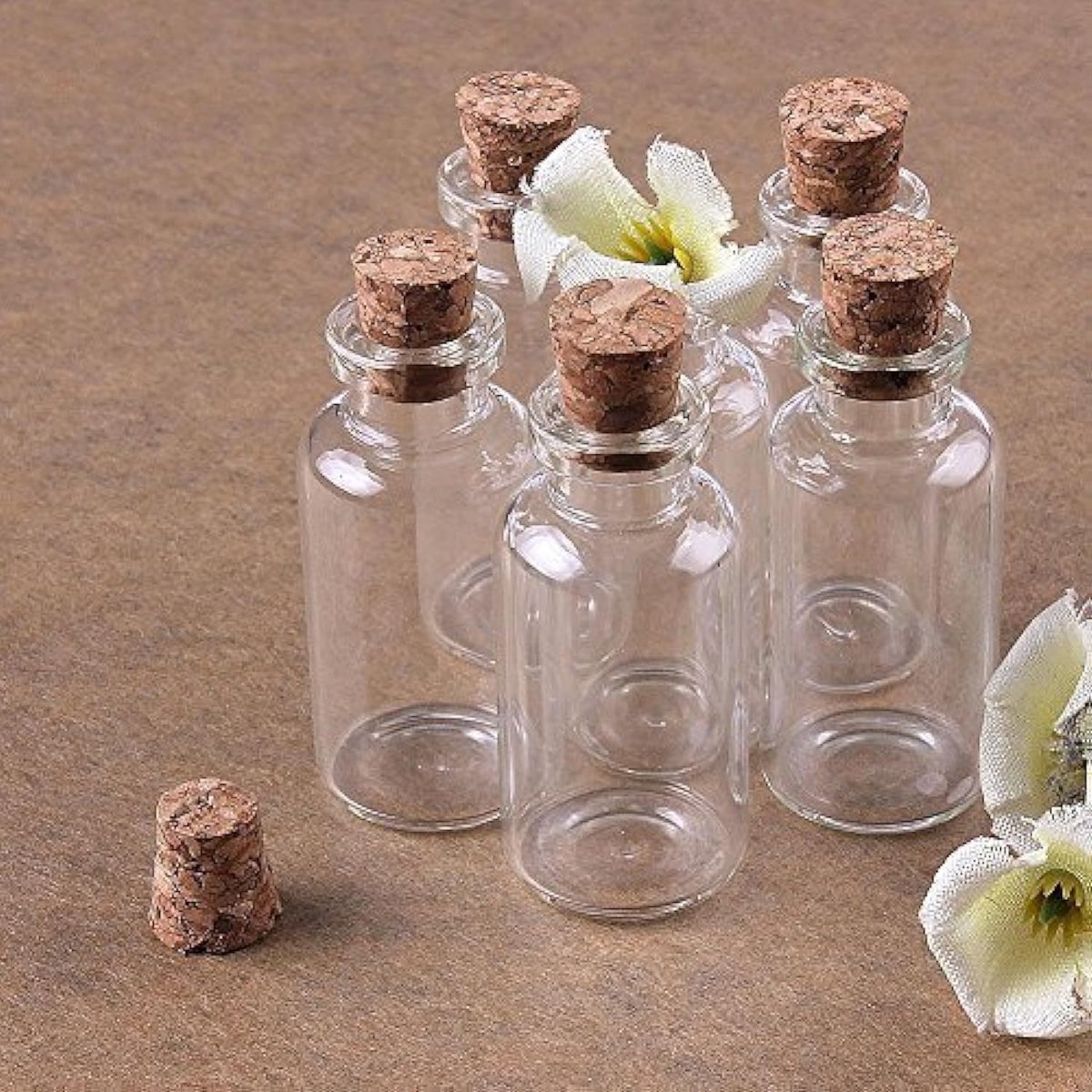 SnelShoppen - 8 x 10 ml Glazen Mini Flesjes met Kurk Sluiting, 22 x 50 mm, Transparant, Perfect voor Sieraden, Kunst, Knutselen en Decoratie
