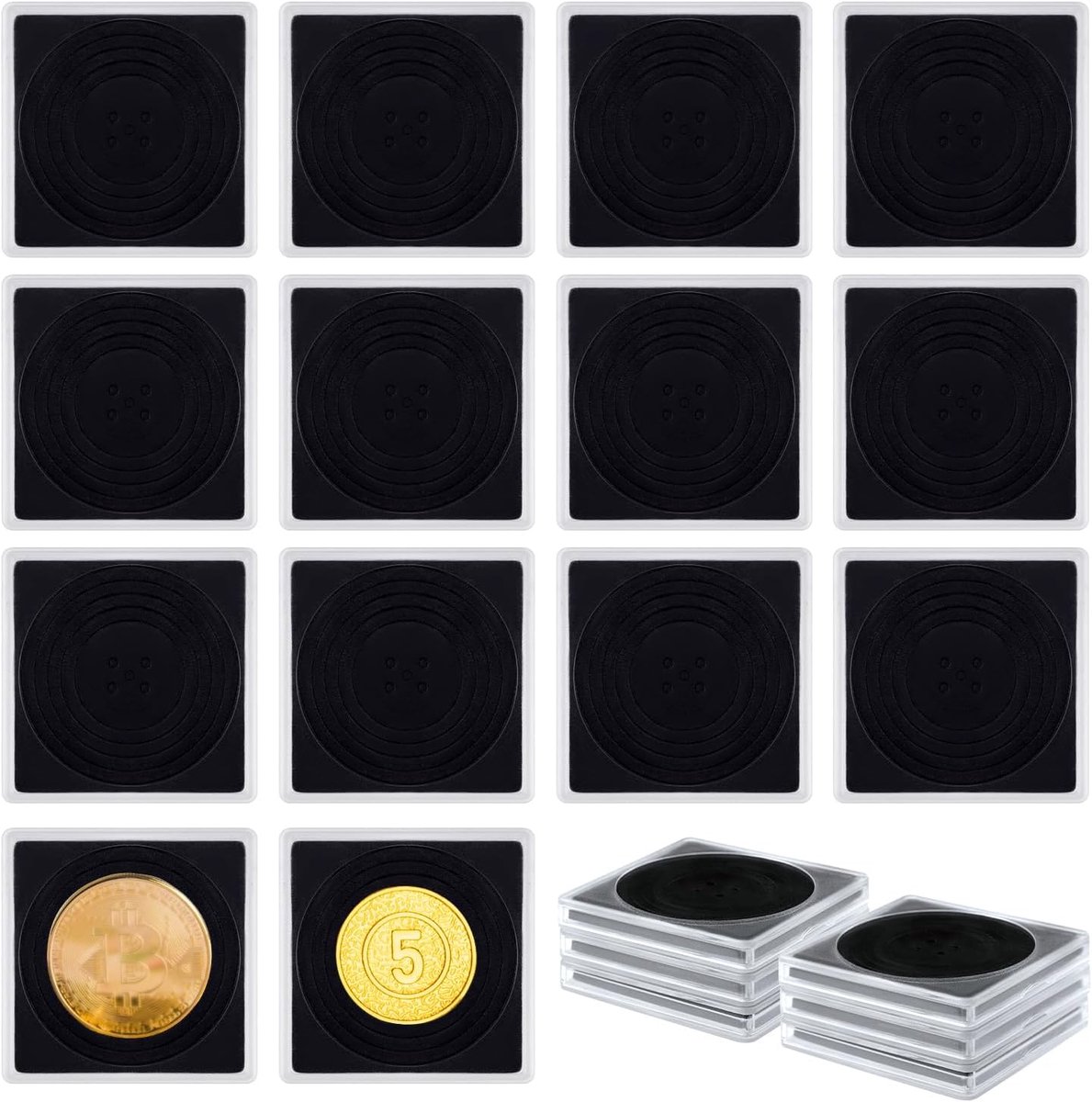 SnelShoppen - 20Pcs Acryl Muntencollectie Houder, 20-40mm Munt Snap Cases met Verstelbare Spons, Ideaal voor Collecties, Evenementen en Tentoonstellin