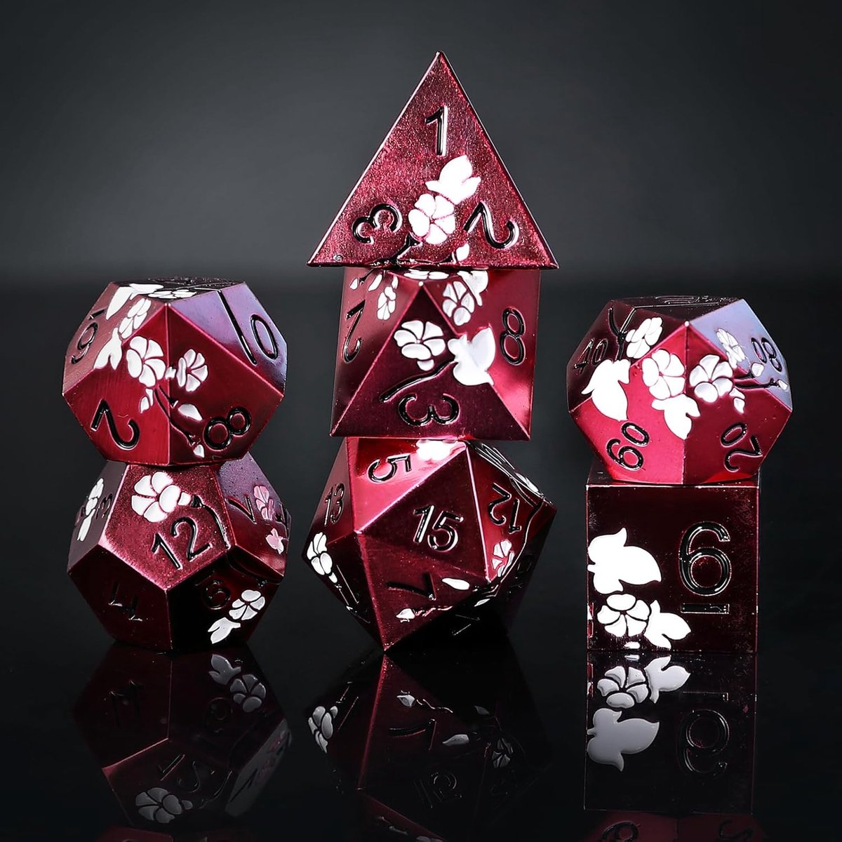 Metalen DND dobbelstenen set 7 stuks bloem metallic zware solide D & D dobbelstenen set voor kerkers en draak TTRPG tafelblad rollenspel
