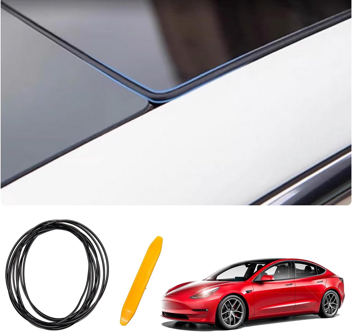 schuifdak afdichtstrip voor Tesla Model 3, Auto Dak Wind Geluidsreductie Strip, Waterdichte Zonnedak Seal Autoraamafdichting Geluiddichte Voorruit Afdichting Kit (Zonnedak Seal)