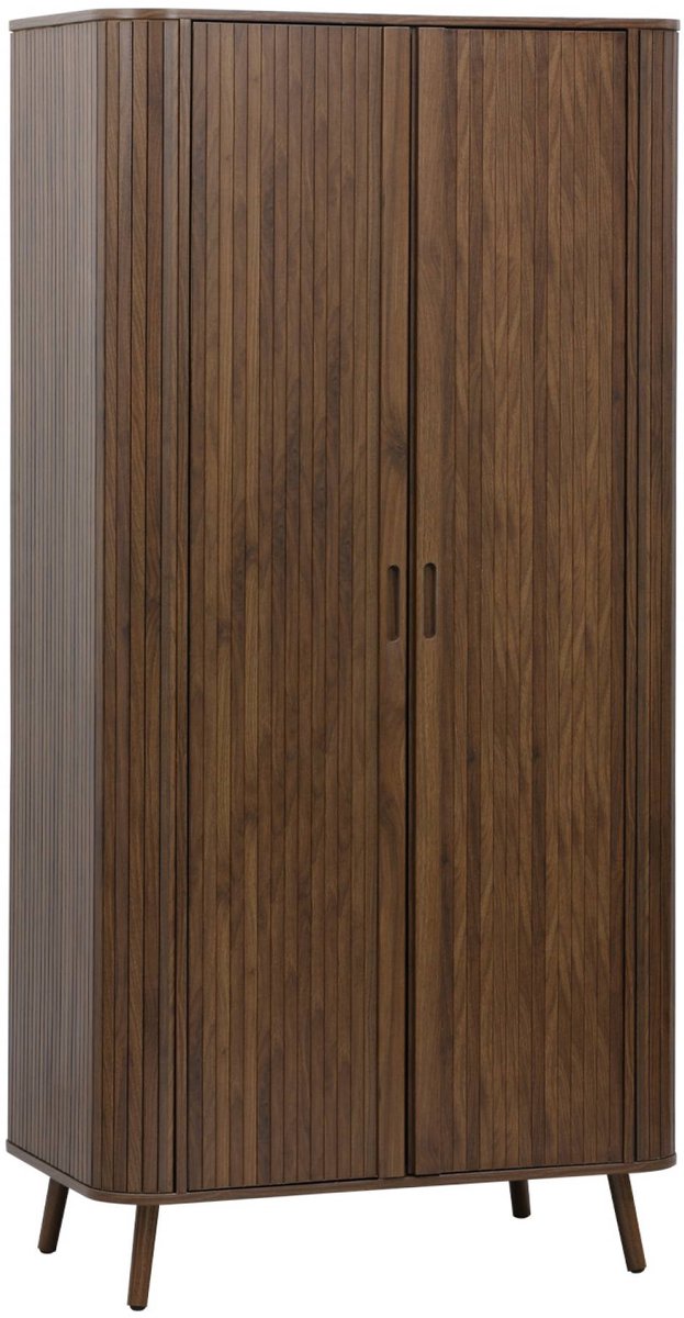 sweeek Scandinavische kledingkast gegroefd houteffect 2 schuifdeuren 90cm - legacy walnoot