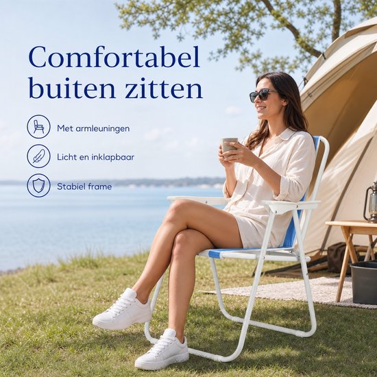 Opvouwbare Campingstoel - Met Armleuningen - Blauw en Wit — afbeelding 5