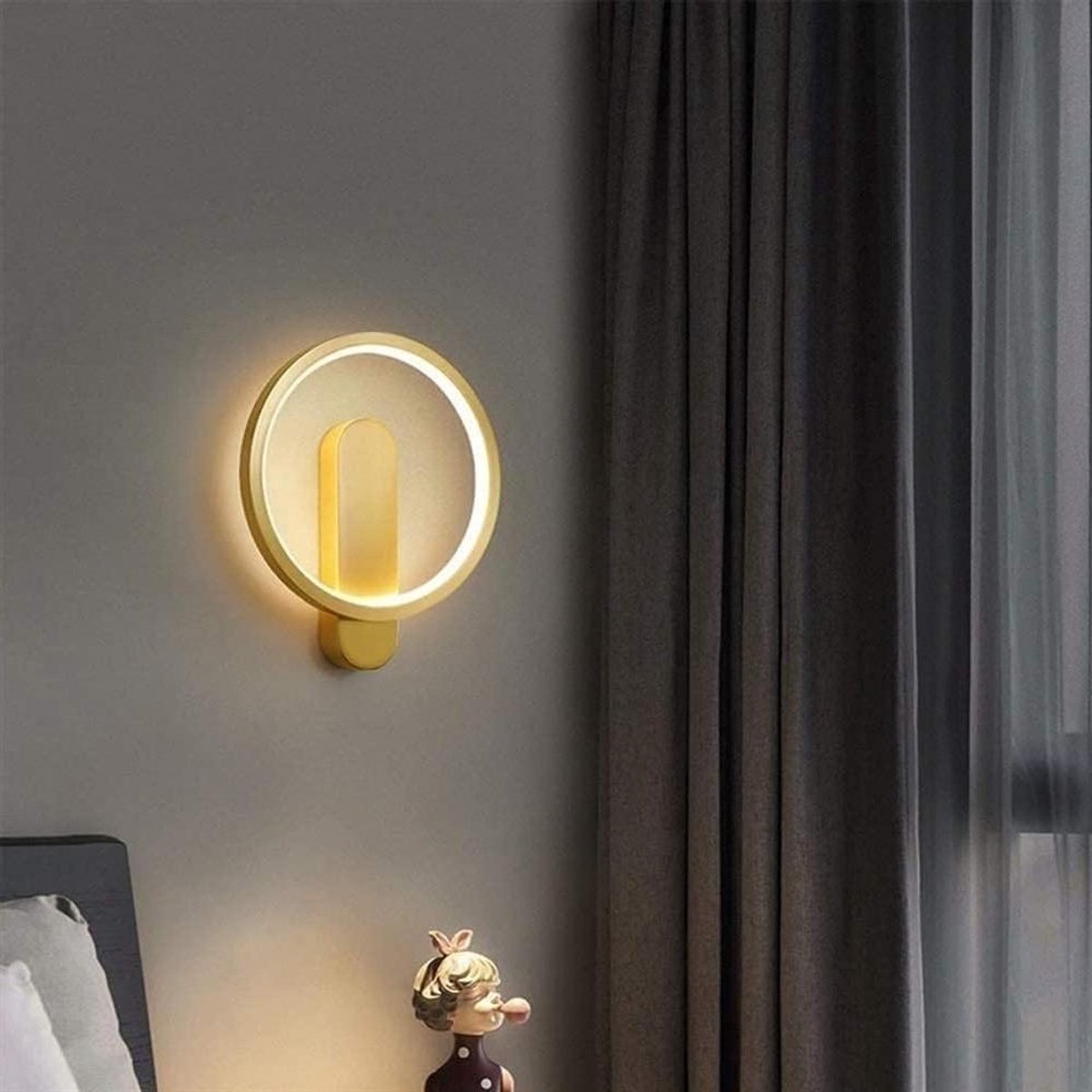 Wandlamp Rond - Interieur Verlichting - Ruimte Verlichten - Geborsteld Messing - 20x24cm - Goudkleurig