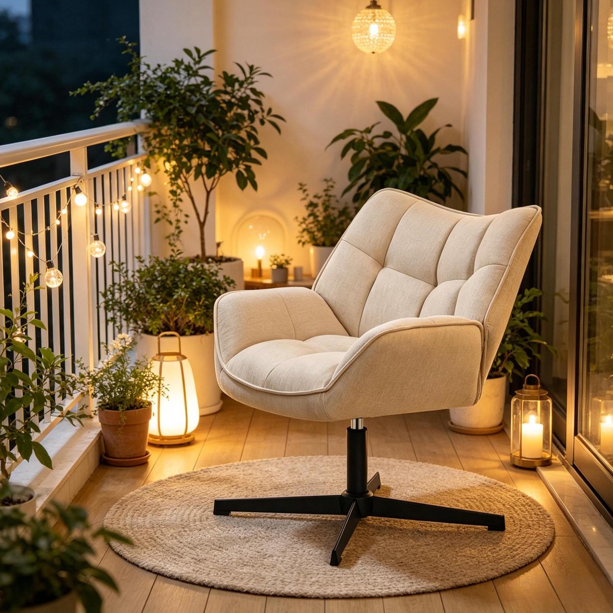 COVREO Fauteuil 67 x 68 x 80,5 cm beige, stof en metaal draaibaar