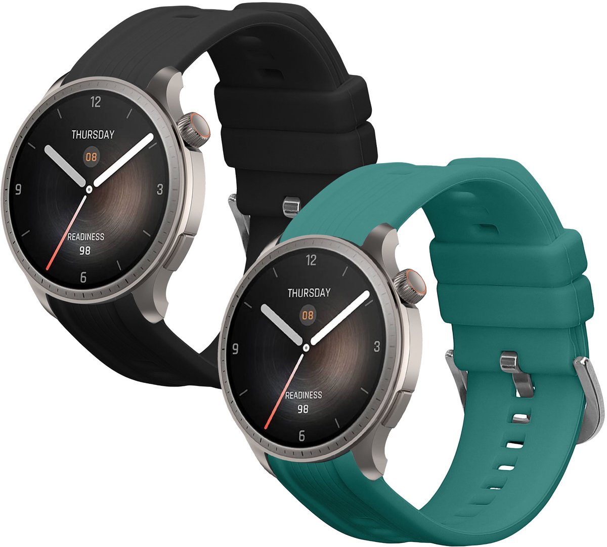 kwmobile 2x horlogebandjes geschikt voor Huami Amazfit Balance A2286 bandje - Smartwatch bandjes van TPU - Activity tracker horloge band in zwart / groen