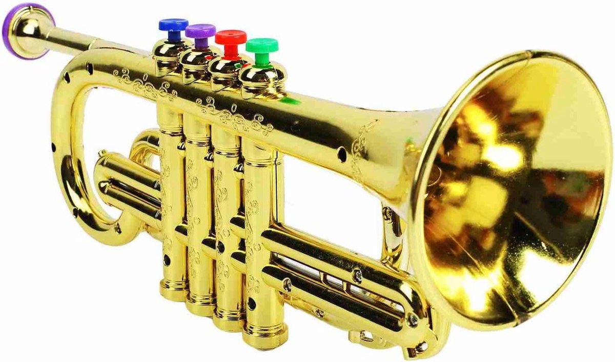 Kindertrompet Speelgoed - Muziek Trompet - Muziek Ontdekken - 4 Kleurgecodeerde Toetsen - 39 x 21 x 10 cm - Goud
