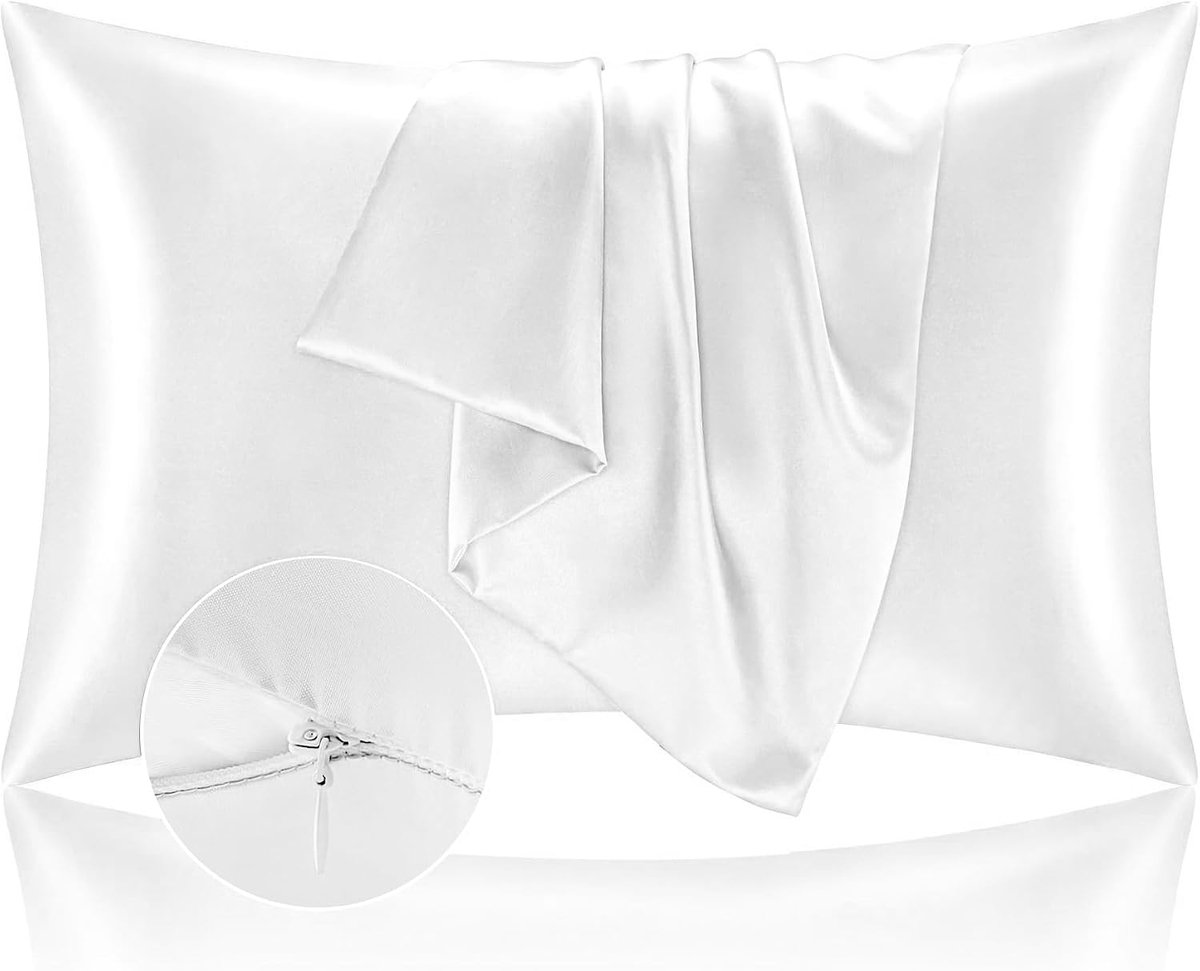 SnelShoppen - Kussenslopen 40 x 70 cm Satijn - Zachte Zijde Kussensloop Beschermt Huid en Haar, Oeko-Tex Gecertificeerd, Hypoallergeen, 2-Pack Wit Met