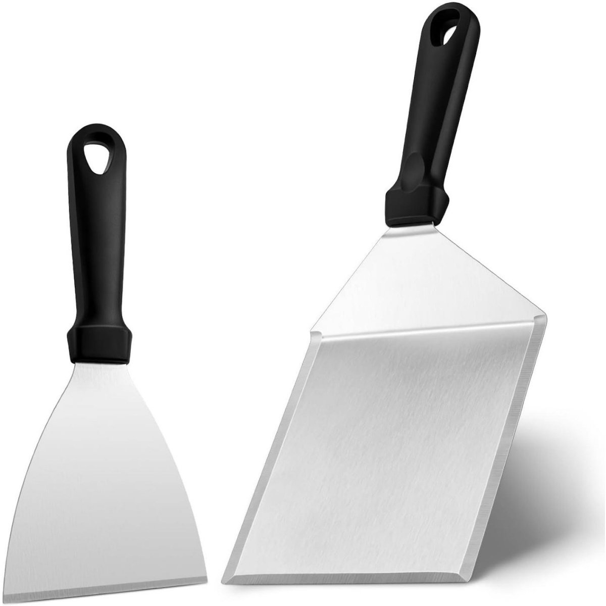 GELLDG BBQ-spatelset – 2-delige set – Roestvrijstalen spatels voor bakplaten – Ideaal geschikt voor 'smashed burgers' – Hittebestendig ontwerp – Geschikt voor gasgrills, burgerpersen en teppanyaki-platen – Vaatwasserbestendig