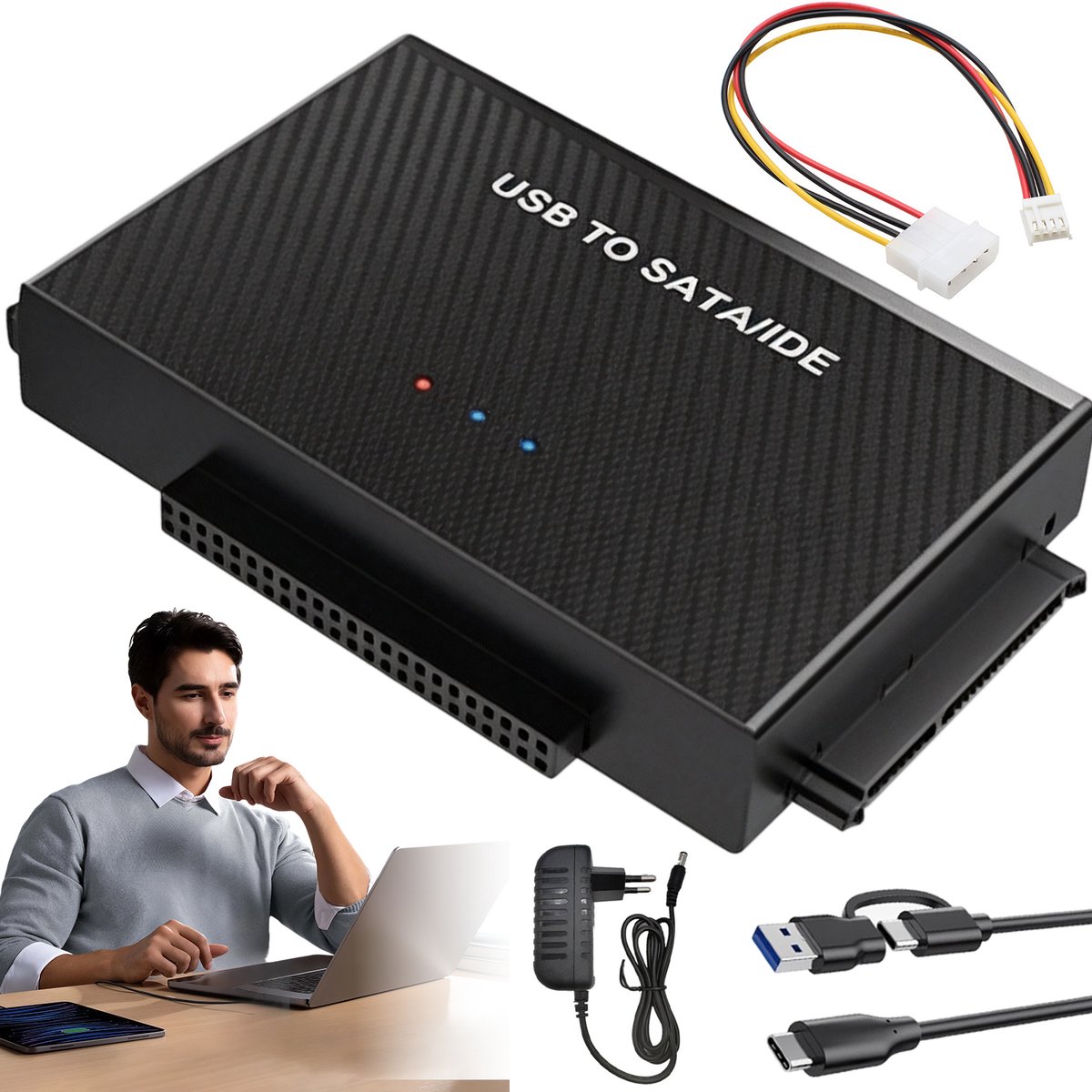 Harde Schijf Adapter - USB 3.2 Harde Schijf Adapter - SATA & IDE 2,5/3,5 Inch - Tot 6TB & 10Gbps - Incl. 12V Voeding & Type-C Kabel - Plug & Play - Voor Windows, Mac & Linux