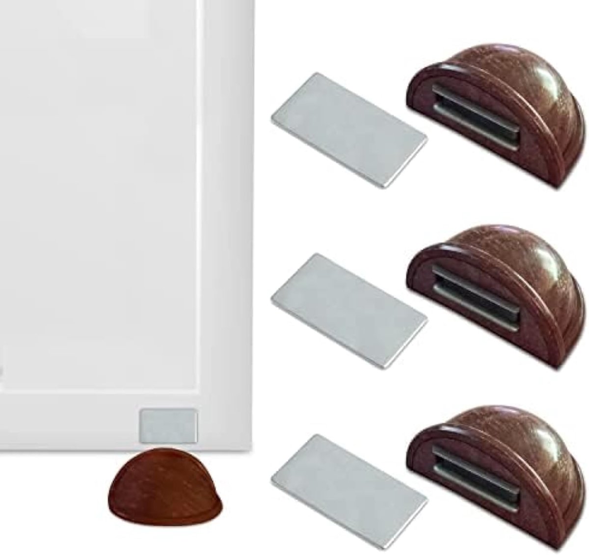 Deurstopper vloer - zelfklevend 4/5/6 stuks - wit of zilver - sterke magneet voor binnengebruik - SnelShoppen